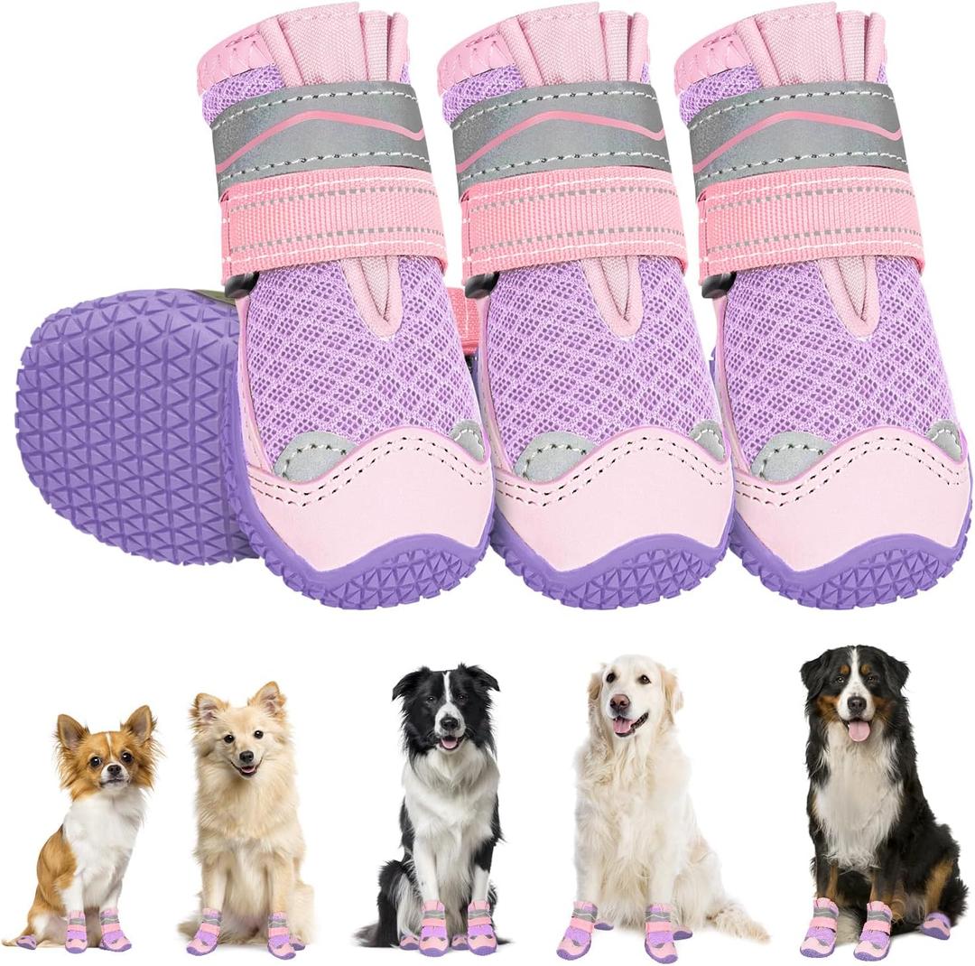 SlowTon Dog Shoes for  Dogs - Breathable Dog Boots for Summer Hot Pavement, Paw Protector for Outdoor Walking Winter Snow, Anti-Slip Rubber Dog Booties for Hardwood Floor (PIPU,Size 2)