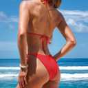 ZAFUL Bikini Sets for Women Halter Two Piece Swimsuit Ribbed High Cut Tie Side Thong Bathing Suit Sexy Padded Swimwear (Red, XL)