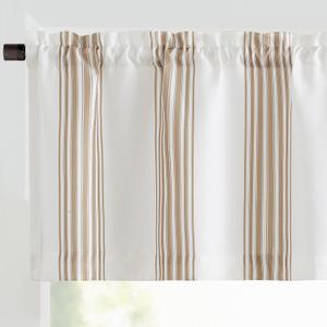 jinchan Linen Textured Valance Curtain Striped Kitchen Valance for Small Windows 16 Inch Light Filtering Vertical Stripe Modern Farmhouse Window Topper for Living Room Bathroom 1 Panel Taupe on White (52"W x 16"L (Pack of 1), Balanced Stripe | Taupe)