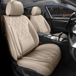 Car Seat Covers Full Set, Faux Leather Front Back Seat Cushion Cover, Waterproof Automotive Seat Protector Universal Fit Most Sedan SUV Van, Beige