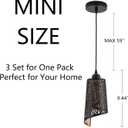 Industrial Black Pendant Light Fixture Vintage Mini Black Pendant Lighting with Gold Finish Rustic Hollow-Carved Small Pendant Light for Kitchen Island, Dining Room, Bedroom, 3 Pack