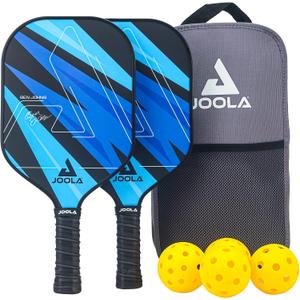 JOOLA Pickleball Paddles Set of 2 - Reinforced Fiberglass Surface Lightweight, Durable, Beginner-Friendly Racket Design Set Includes Balls & Bag USAP Approved, Blue 