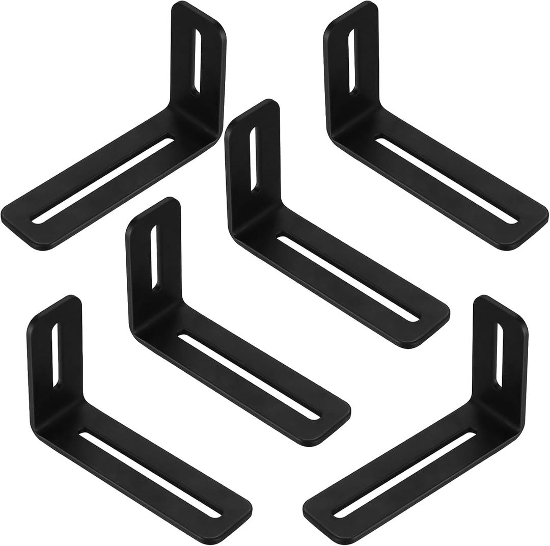 6 Pcs Adjustable Slotted L Brackets, Black L Shaped Bracket with 2 Slots Holes, Metal 90 Degree Joint Right Angle Corner Brace Brackets for Fixing Wood Furniture, PC Case 4" L x 2"H x 1"W