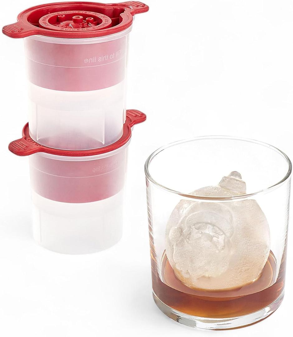 Tovolo Santa and Reindeer Ornament Ice Cube Molds for Cocktails Set of 2, Holiday Ice Ball Mold Stocking Stuffer Christmas Gifts for Men, Slow Melting Stackable Dishwasher Safe Silicone Molds
