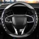 PU Leather Car Steering Wheel Cover with Anti-Slip Grip, for Women and Men, Universal Fit for 14.5-15 Inch Cars, Trucks, SUVs (Gray (Round), Medium(Standard) Size[14 1/2''-15''])