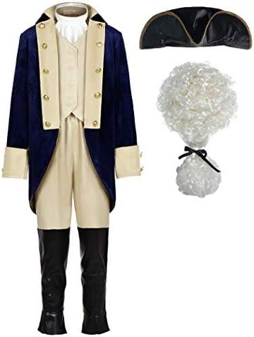 ReliBeauty Washington Costume Boys Hamilton American Colonial Uniform with Wig 150