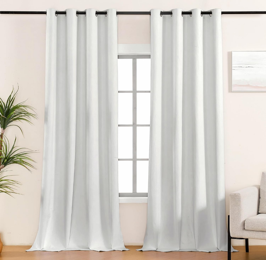 LumiLoom Room Divider Curtains for Living Room, Extra Wide 100% Blackout Curtains for Bedroom with Grommets, Heavy Duty Flax Linen Soundproof Drapes for Sliding Door, 2 Panels Set 100 x 96 Inch-Ivory