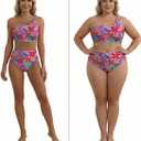 Herseas Women's High Waisted Bikini Sets One Shoulder Floral Print Swimsuits 2 piece Tummy Control Bathing Suits (Pink, L)