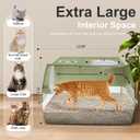 Stainless Steel Litter Box with Lid, XL Extra Large Litter Box, Enclosed Top Entry Metal Litterbox for Big Cat, Easy Cleaning, Anti-Leakage & High Sided with Mat, Aisle & Scoop, Green
