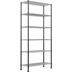 REGILLER 6-Wire Shelving Metal Storage Rack Adjustable Shelves,Standing Storage Shelf Units for Laundry Bathroom Kitchen Pantry Closet(Black,14.1" D x 30" W x 80" H)