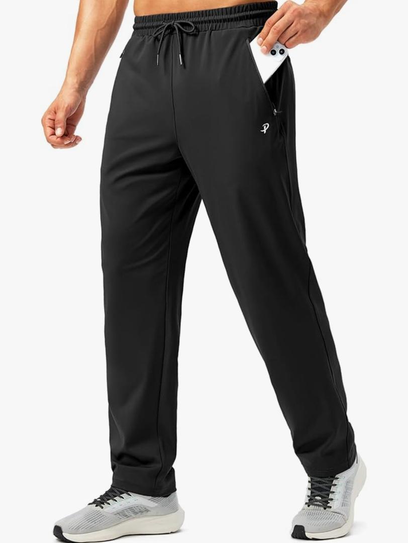 Pudolla Men's Athletic Pants with Zipper Pockets Stretch Workout Sweatpants Lightweight Running Joggers for Men, S
