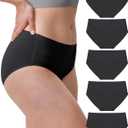 Neione Women's Cotton Underwear No Show Hipster Panties with Seamless Look No Panty Lines (Large, 5-Pk Noir)