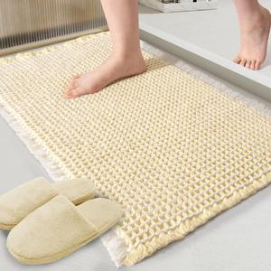 ZALL Beige Waffle Bath Mat,Super Absorbent Non Slip Bathroom Rug,Cream 24x36inch,Machine Washable Ultra Soft Floor Mats