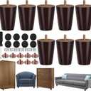 TURSTIN 8 Pieces Furniture Legs 3 Inches Round Solid Wood Furniture Feet with M8 T-Nuts Couch Legs Sofa Leg Replacement Leg for Armchair, Cabinet, Chair, Dresser or Home DIY Projects, Brown