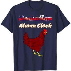 Hawaiian Alarm Clock: Funny Hawaii Chicken Shirt T-Shirt (Blue, M)