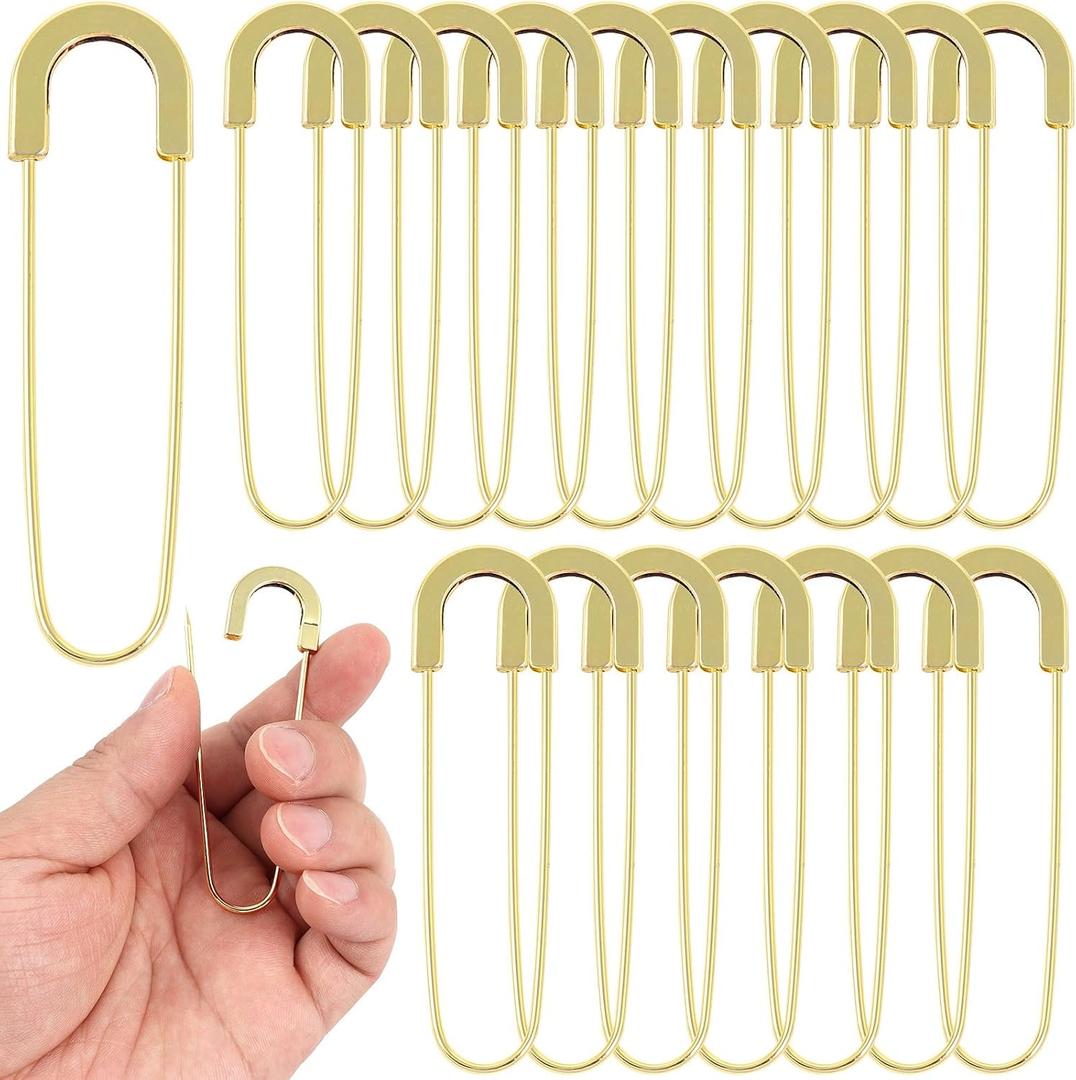 Extra Large Safety Pins Heavy Duty 3 Inch-20 PCS Coilless Pins Sewing Pin Brooches-Giant Gold Safety Pins Jumbo for Quilting, Clothes,Jewelry,Shawls, Crochet,Decorative(Pale gold-20pcs)
