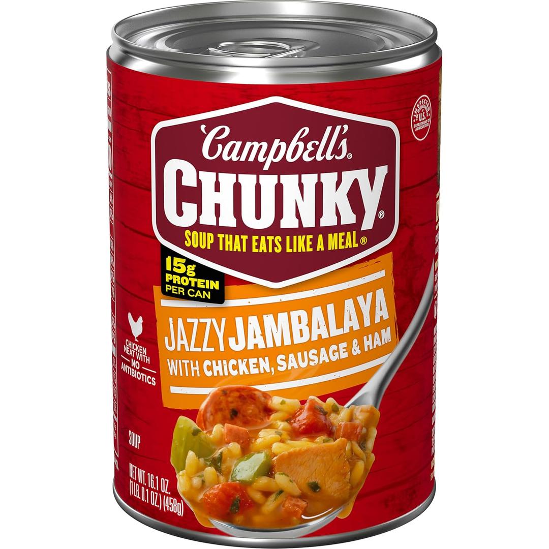Campbells Chunky Soup, Jazzy Jambalaya with Chicken, Sausage and Ham Soup, 16.1 oz Can
