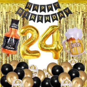 24th Birthday Decorations For Men Happy 24th Birthday Decorations For Him 24 Birthday Decorations For Man 24 Year Old Boy Birthday Decorations Black Gold Twenty Four Birthday Party Decor