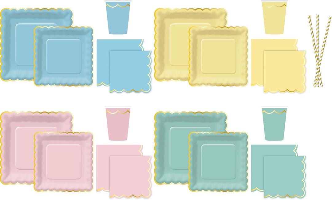 Serves 24 Scalloped Pastel Party Set 24-10 Inch Plates 24-7 Inch Plates 24 Lunch Napkins 24 Beverage Napkins 24 Cups - 12 Ounce cups