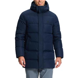 Pioneer Camp Men's Long Winter Coat Parka Hooded Down Jacket Full Zip Up Windproof Jacket Warm Thicken Puffer Jacket (Large, Navy)