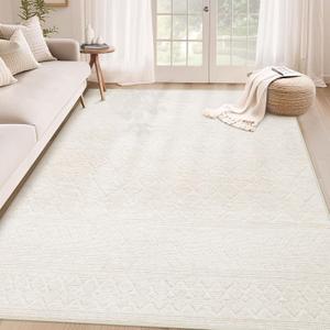 4x6 Geometric Rug: Washable Boho Moroccan Throw Rug Neutral Modern Farmhouse Indoor Soft Non Slip Ultra Thin Printed Pattern Rugs for Kitchen Bedroom (Beige, 4'x6')