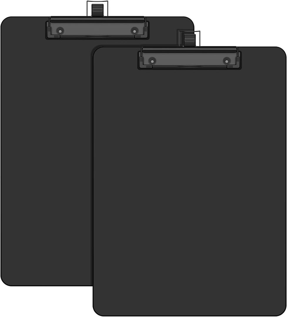 2 Pack Black Clipboard with Pen Holder, 8.5 x 11 Plastic Clip Boards with Black Low Profile Clip, Letter Size for Classroom, Teacher, Students, School, Office Supply