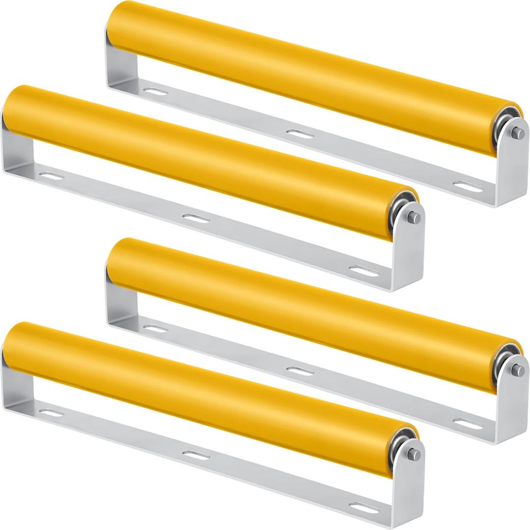 Therwen Pack of 4 Boat Trailer Roller with Bracket Set Conveyor Rollers 1.5" Diameter Kayak Roller Metal Roller with Bracket for Transporting Raft Industrial Use (Yellow, 16" Long)