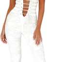MXVPY Women Sheer Mesh Lace Jumpsuit Sexy Sleeveless See Through Hollow Out Bodycon Jumpsuits One Piece Club Party Romper (White, L)