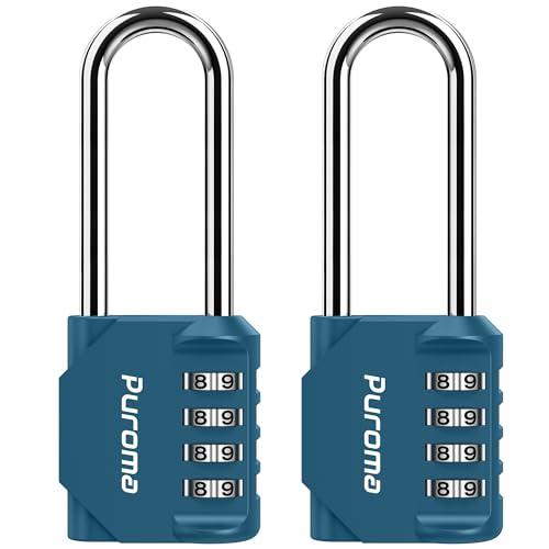 Puroma 2 Pack 2.6 Inch Long Shackle Combination Lock 4 Digit Outdoor Waterproof Padlock for Hasp Locker Lock, Sports Locker, Fence, Gate, Toolbox, Case, Hasp Storage, Cabinets (Peacock Blue)