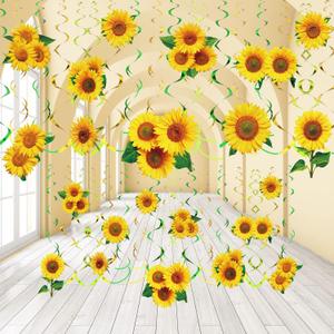 Spakon 30 Pieces Sunflower Hanging Swirls Decorations Sunflower Foil Swirls Ceiling Wall Decor for Themed Birthday Baby Shower Party Supplies