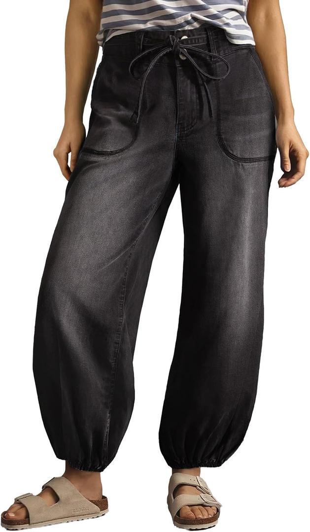 Sidefeel Women's Wide Leg Jeans High Waisted Drawstring Baggy Stretchy Trendy Harem Loose Ankle Denim Pants, 18