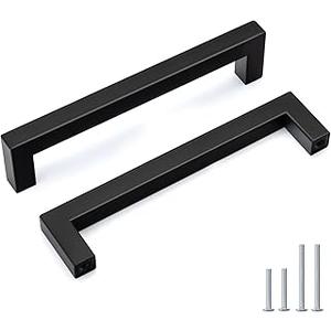 Goldenwarm 2 Pack Black Square Bar Cabinet Pull Drawer Handle Stainless Steel Modern Hardware for Kitchen and Bathroom Cabinets Cupboard,Center to Center 4in(102mm) Cabinet Handles