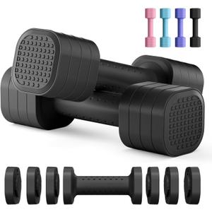 Zempox Adjustable Dumbbell Set of 2, 4 in 1 Free Weights Dumbbells Set for Women, Hand Weights for Women at Home, Each 2lb 3lb 4lb 5lb with TPU Soft Rubber Handle for Home Gym Exercise Training Aquatic Fitness Equipment (Black)