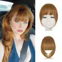 BARSDAR Human Hair Clip in Bangs - Real Human Hair Clip in Bangs for Women - Ginger Blonde French Bangs Extensions Fringe with Temples Real Hair Bangs Hairpieces - Golden Ginger Blonde