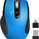 Wireless Mouse with Bluetooth, USB A, USB C Receiver, Rechargeable, Full Size Mouse, Ergonomic, Silent, for MacBook/Laptop/Computer/PC/iPad-Blue