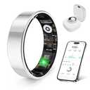prxxhri Smart Health Ring, Featuring Stress and Sleep Monitoring Functions, Compatible with iOS and Android,Waterproof Fitness Tracker for Women & Men, No Subscription Fee. (Silver, 8)