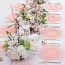 U-QE 60PCS Pink Plates for Party - Pink Plastic Plates Disposable Heavy Duty - Clear Pink Plastic Plates for Mother's Day Including 30 Plastic Dinner Plates 10" & 30 Plastic Dessert Plates 7"