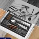 Kitsure Silverware Organizer for Drawers - Expandable Cutlery and Utensil Drawer Organizer with Easy Maintenance, Premium PP Kitchen Organizers and Storage for Flatware, Black, 13.2" x 12.2" x 1.6" (Medium)