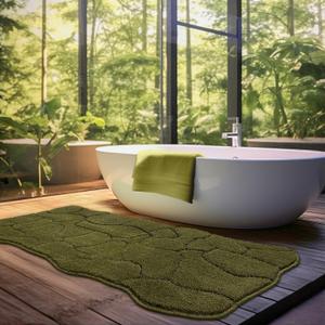 BSICPRO Large Bathroom Rugs Runner, 22x47 Inches Long Bath Mats for Bath Non Slip, Soft Absorbent and Quick Dry Microfiber Rugs, Machine Washable (Olive Green)