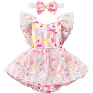 FYMNSI Toddler Baby Girl 1st Birthday Outfit Butterfly Floral Ruffle Tulle Romper Tutu Dress Headband 2PCS Summer Clothes