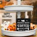 2 x Halloween Decor, Coffee Bar Decorations, Ghost Wooden Decorative Sign, Halloween Kitchen Decor for Desk Table Shelf 5 x 5 Inches