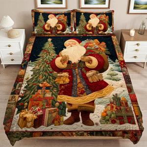 Santa Claus Print Bedding Set 3 Pieces Soft Comforter Cover Twin Size with 2 Pillowcases 1 Duvet Cover for Men Women Bedroom