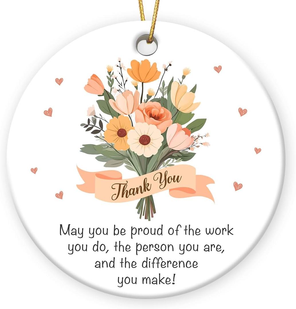 4 x Retirement Gifts for Woman - 2025 Thank You Ornament, Inspirational Hanging Decor, Ceramic Ornaments for Christmas Decorations, Thoughtful Appreciation Gifts for Coworkers, Friends, Teachers