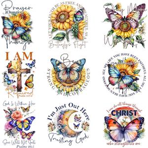 9pcs Butterfly Iron On Transfer Patches for T-Shirts Clothing Thermal Transfers Vinyl Sticker Ready to Press Decals Small Size Decoration Appliques DIY Crafts