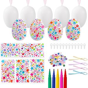 Glynisyz 25 PCS Easter DIY Eggs,DIY Glitter Gem Foam Easter Eggs Hanging Decorations Craft Kit with Rope DIY Painting Decorating Basket Fillers Gift Easter Party Favors