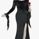 Christmas Gifts Women's Gothic Black Velvet Gown - Elegant Off-Shoulder Dress with Slit for Halloween & Cosplay Size S