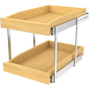 2 Tier Pull Out Cabinet Organizer, 14"W x 21"D Solid Wood Heavy-Duty Base Bottom Assembly Slide out Drawer Shel Cabinet Organization for Kitchen, Pantry, Bathroom