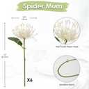 Briful 6PCS Artificial Mums Spring Flowers 4'' White Spider Chrysanthemum Fake Flowers Bouquet for Home Vase Centerpieces Arrangements Bridal Shower Decoration