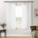 Snow White Pinch Pleated Linen Curtains 2 Panels 63 Inch Length for Dining Living Room Memory Training Shaped Semi Sheer Short Pleat Drapes with Hooks Rings Small Bedroom Window Curtain 40x63
