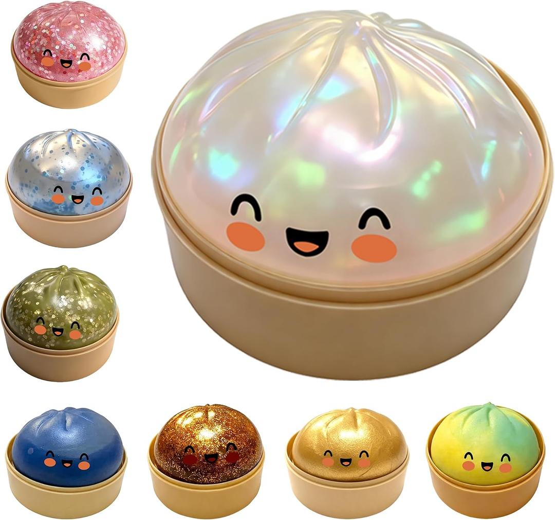 Glitter Dumpling,Large Dumplings Squishy,Mega Rainbow Dumpling Stress Relief Fidget Toy(White)